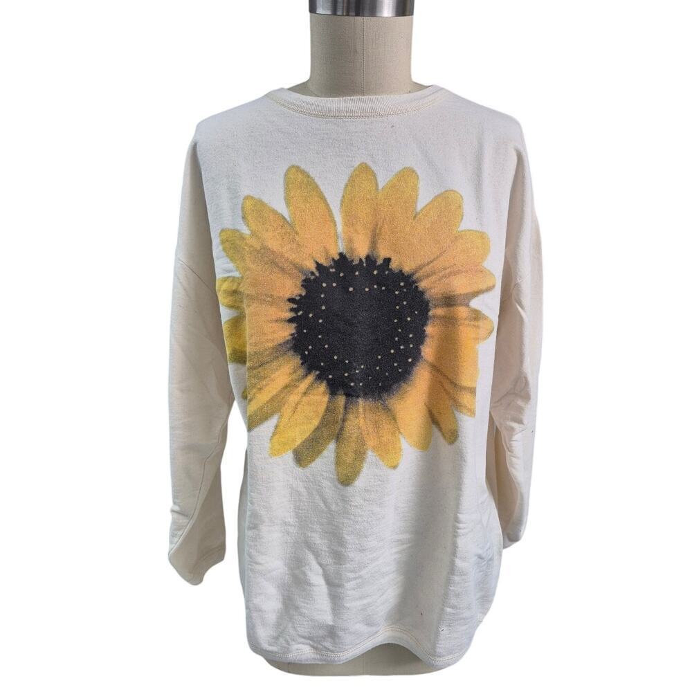 Vtg Y2k Briazzi 100% Cotton Light Sweatshirt Giant Daisy Flower Graphic M/L NWOT